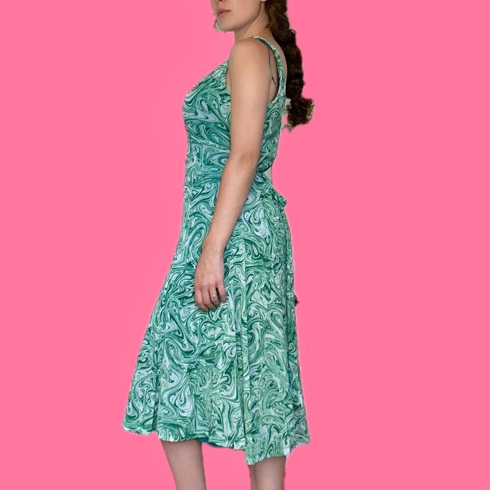 Michael Kors Y2K Green Marble Swirl Mesh Midi Dress